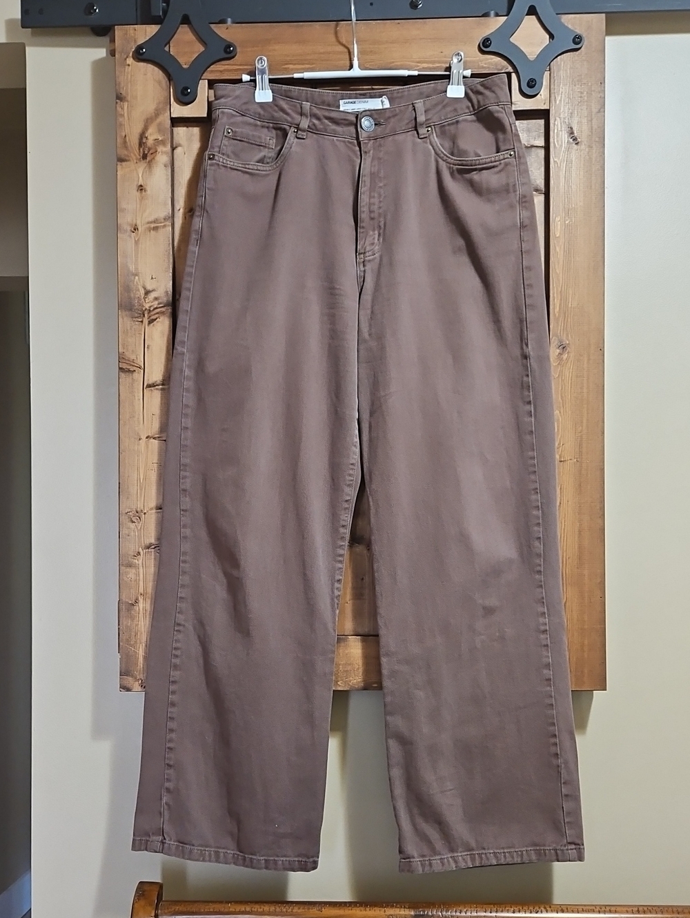 Garage Denim Street Wide Leg High Rise Jeans 9 in Brown